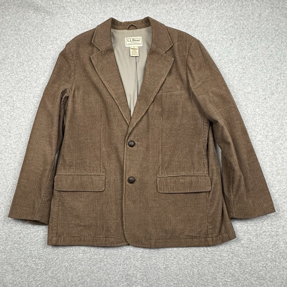 LL Bean Corduroy Blazer Mens 44R Elbow Patches Coat Cotton Wool 0 FKL7 Brown - Picture 2 of 10